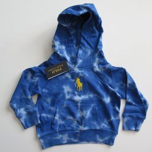 Ralph Lauren Girls LS Big Pony Blue Hooded Tie Dye Pullover Sweatshirt NWT